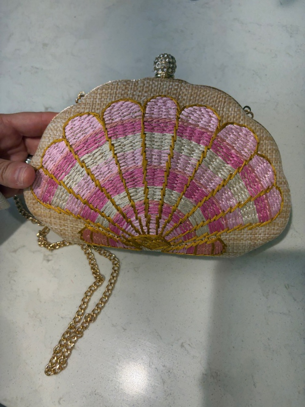 Isaac Mizrahi VIRAL Pink Shell Grasscloth Clutch Handbag Tik Tok Viral